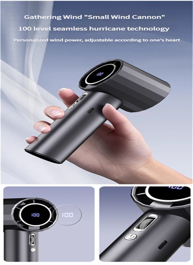 beteno - 100-speed High-speed Handheld Fan USB Mini Portable Charging Turbo Small Fan Digital Display Desktop Fan Black - Image 1