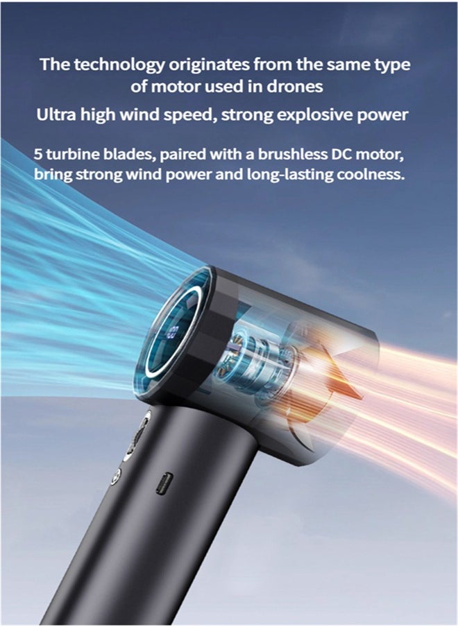 beteno - 100-speed High-speed Handheld Fan USB Mini Portable Charging Turbo Small Fan Digital Display Desktop Fan Black - Image 1