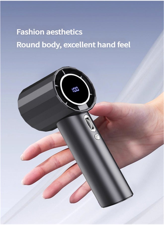beteno - 100-speed High-speed Handheld Fan USB Mini Portable Charging Turbo Small Fan Digital Display Desktop Fan Black - Image 1