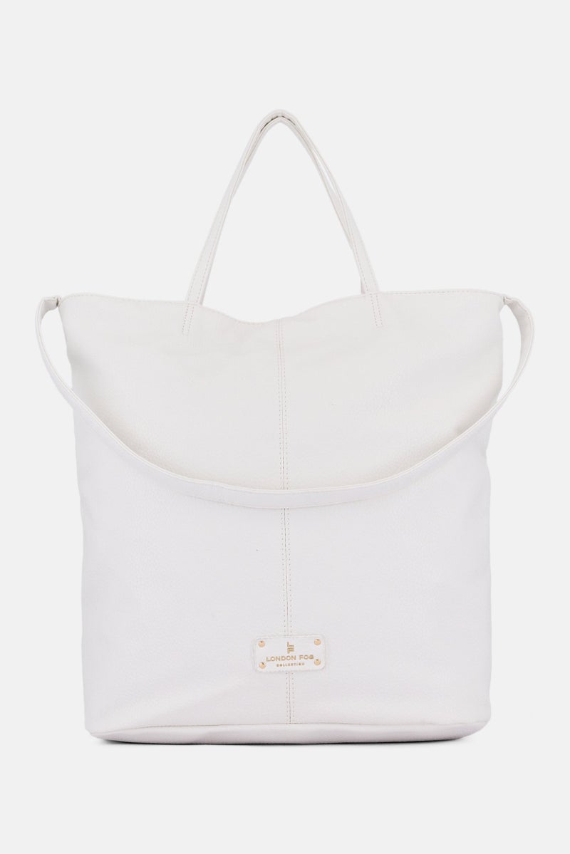 London Fog Women Brand Logo Slouchy Tote Bag, White  - Image 1