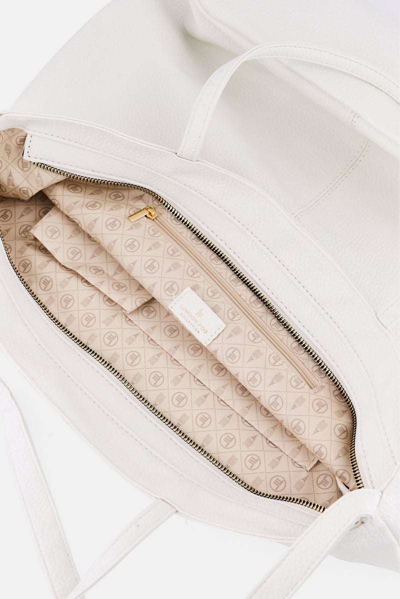 London Fog Women Brand Logo Slouchy Tote Bag, White  - Image 3