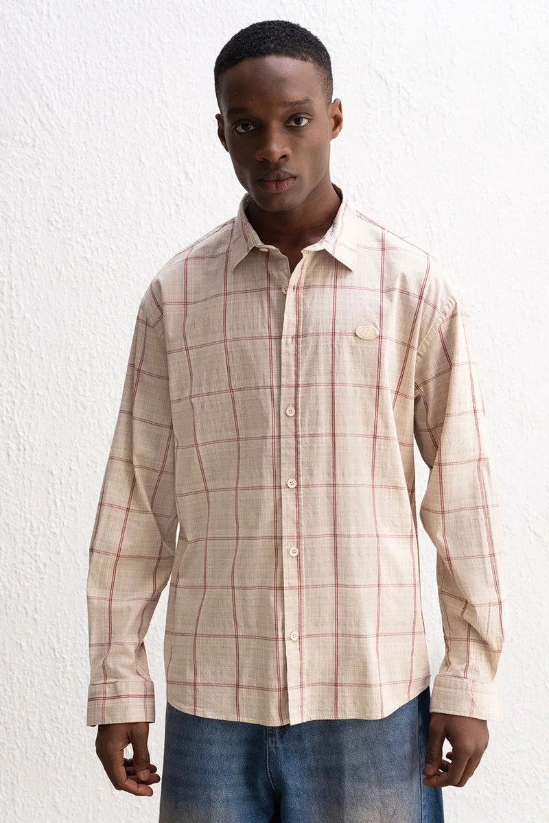Giesto Beige Natural GIESTO Men's Cotton Stretch Shirt for Men | Best Price UAE