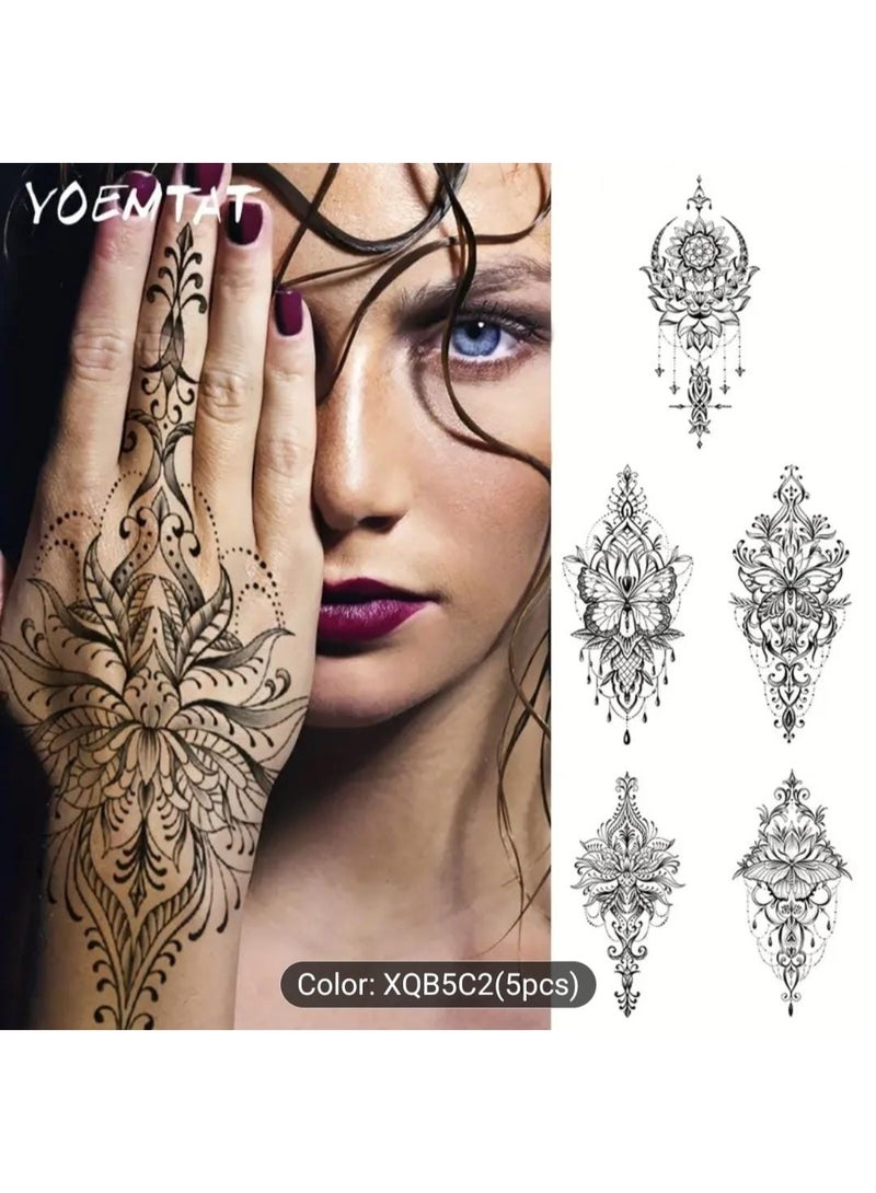 بوليريوس ٥ قطع وشم مؤقت مقاوم للماء بتصميم ماندالا ومهندي – ملصقات وشم فنية بنقوش زهرية وقبلية للنساء والرجال، أكمام وشم مزيفة للجسم للبالغين - Image 1