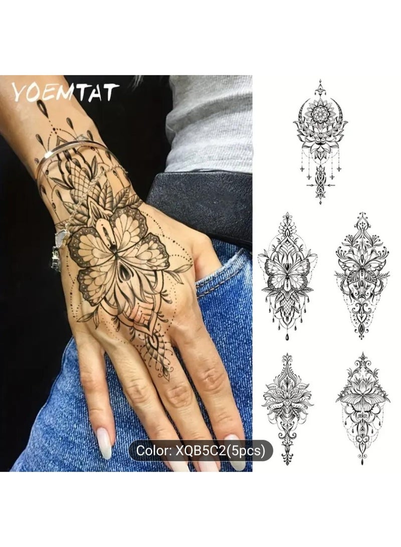 بوليريوس ٥ قطع وشم مؤقت مقاوم للماء بتصميم ماندالا ومهندي – ملصقات وشم فنية بنقوش زهرية وقبلية للنساء والرجال، أكمام وشم مزيفة للجسم للبالغين - Image 2