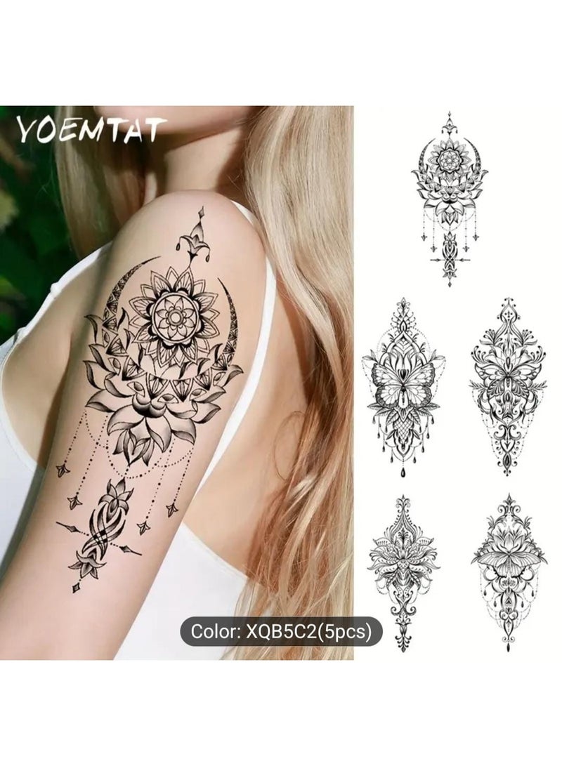 بوليريوس ٥ قطع وشم مؤقت مقاوم للماء بتصميم ماندالا ومهندي – ملصقات وشم فنية بنقوش زهرية وقبلية للنساء والرجال، أكمام وشم مزيفة للجسم للبالغين - Image 5