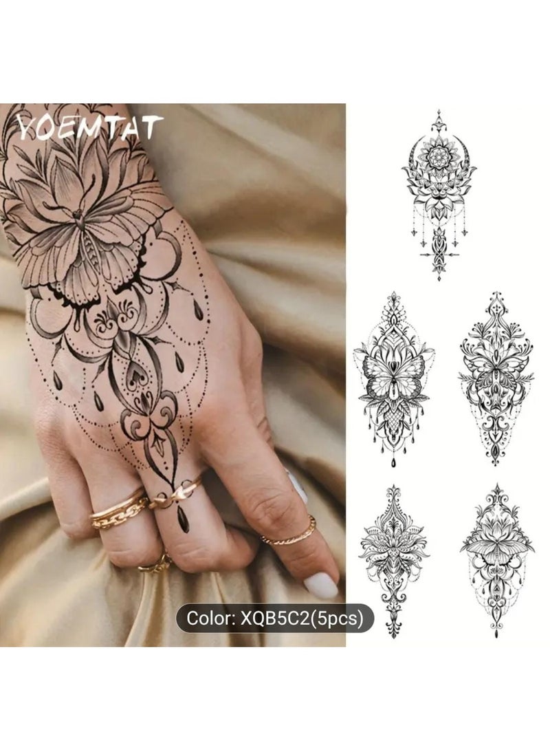 بوليريوس ٥ قطع وشم مؤقت مقاوم للماء بتصميم ماندالا ومهندي – ملصقات وشم فنية بنقوش زهرية وقبلية للنساء والرجال، أكمام وشم مزيفة للجسم للبالغين - Image 3