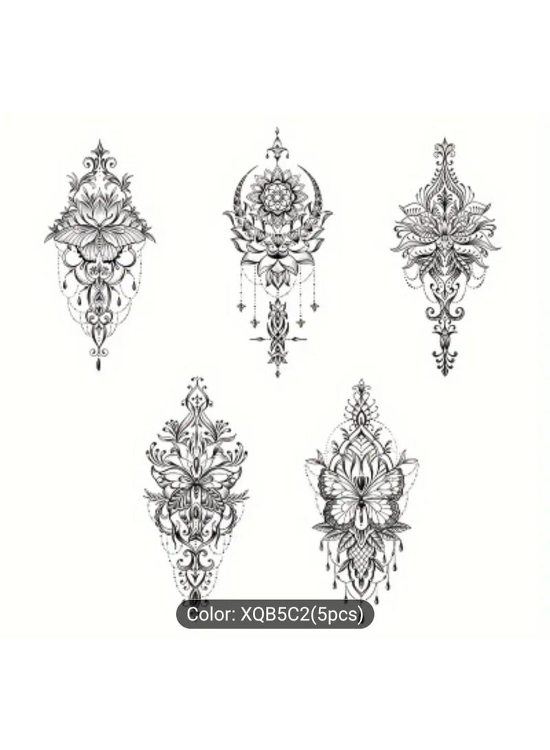 بوليريوس ٥ قطع وشم مؤقت مقاوم للماء بتصميم ماندالا ومهندي – ملصقات وشم فنية بنقوش زهرية وقبلية للنساء والرجال، أكمام وشم مزيفة للجسم للبالغين - Image 4