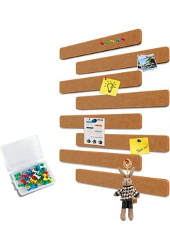 DPTER 8Pcs Cork Board Bar Strips with 50 Pushpins, Self-Adhesive Bulletin Board Strips No Damage for Wall, Felt Pin Board for Paste Notes, Photos, Schedules Office Decor，33*5cm, Camel color  - Image 1