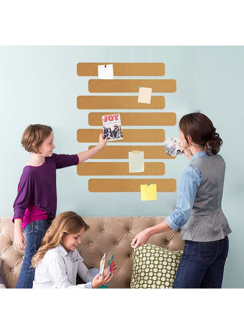 DPTER 8Pcs Cork Board Bar Strips with 50 Pushpins, Self-Adhesive Bulletin Board Strips No Damage for Wall, Felt Pin Board for Paste Notes, Photos, Schedules Office Decor，33*5cm, Camel color  - Image 4