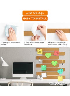 DPTER 8Pcs Cork Board Bar Strips with 50 Pushpins, Self-Adhesive Bulletin Board Strips No Damage for Wall, Felt Pin Board for Paste Notes, Photos, Schedules Office Decor，33*5cm, Camel color  - Image 3