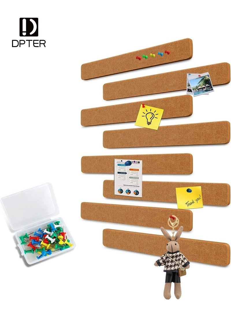 DPTER 8Pcs Cork Board Bar Strips with 50 Pushpins, Self-Adhesive Bulletin Board Strips No Damage for Wall, Felt Pin Board for Paste Notes, Photos, Schedules Office Decor，33*5cm, Camel color - Image 1
