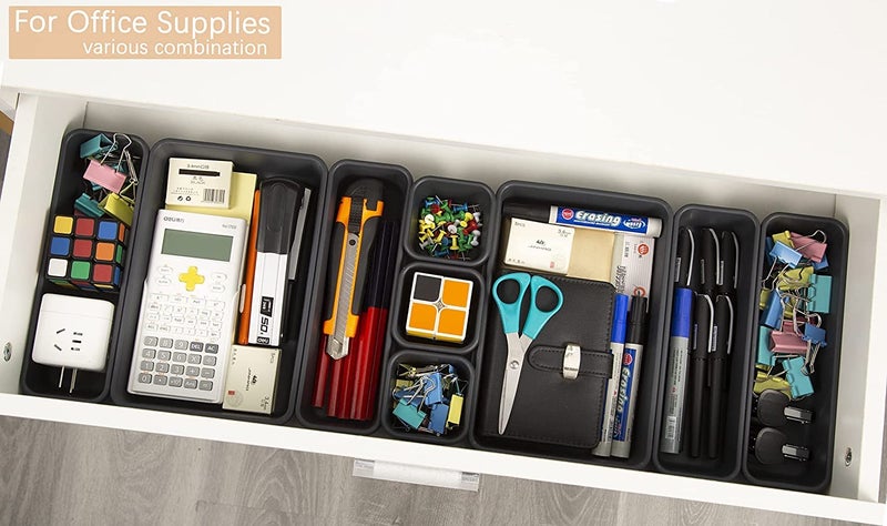 JUZR 15 Pack Interlocking Drawer Organizers Storage Bins Bathroom Office Kitchen Organization Containers for Organizing Multiple Sizes Black - Image 5