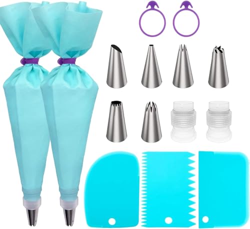 Plateau ELK Piping Bags and Tips Set, 18" Reusable Piping Bags, Frosting Piping Kit for Baking with Pastry Bags and Tips, Standard Converters, Silicone Rings, Cake - Image 1