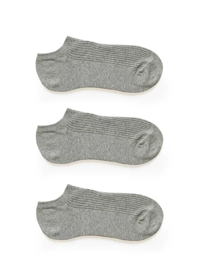 Prickly Pear Prickly Pear 3 x Ribbed Ankle Socks, Grey