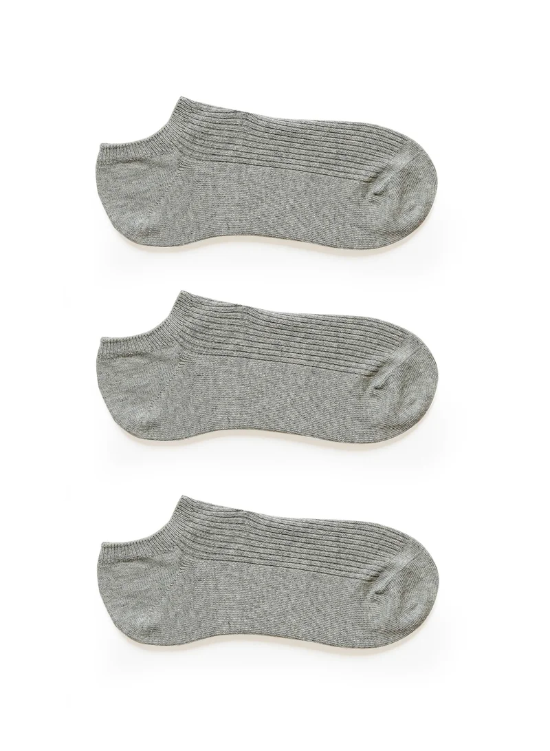 Prickly Pear Prickly Pear 3 x Ribbed Ankle Socks, Grey