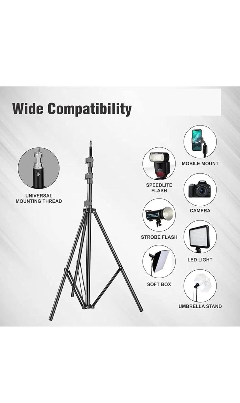 Light weight 7 ft Studio & Ring Light Stand for photography, Reflector, Flash units, diffuser, portrait, softbox, studio Ring light etc. Ideal for outdoor, indoor shoots. Metal. 1/4 inch thread. Black - Image 3