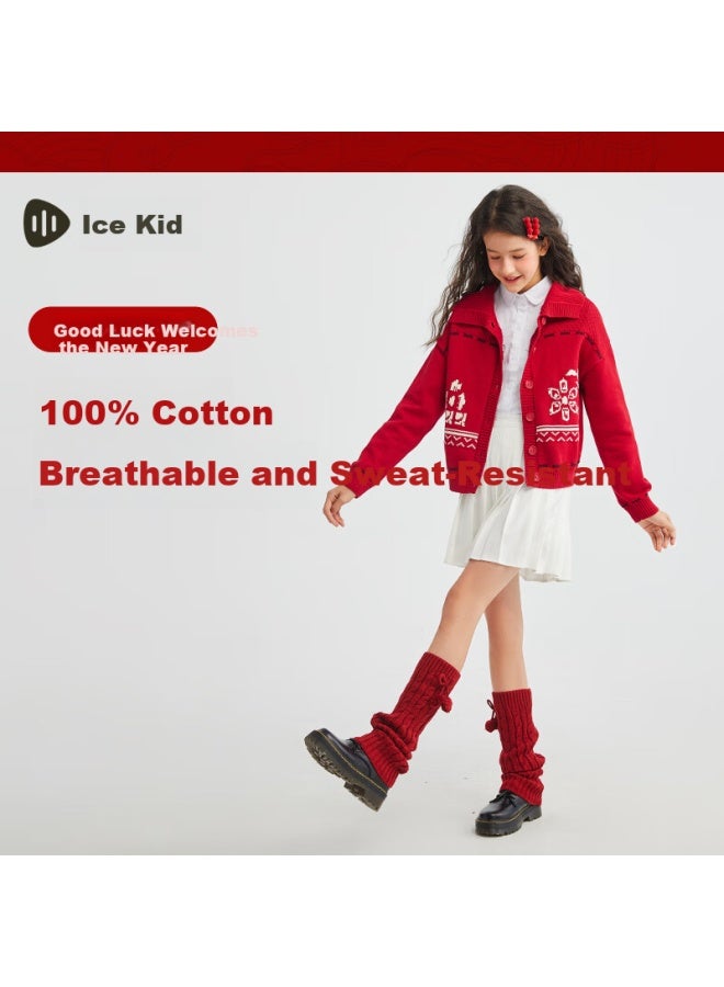 Souhait New Year Kids Knit Sweater  Spring Children's Classic Red Versatile Jacket Size 130 - Image 1