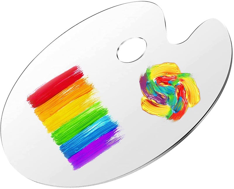 AmigozZ Pigment Tray(30x20cms). Clear Acrylic Paint Palette Oval Shaped Artist Painting Palette Non-Stick Oil Paint Palette with Thumb Hole and Protective Brown Paper for DIY Art Craft Painting - Image 1