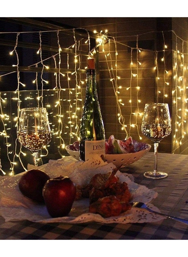 تايمي سلسلة أضواء زخرفية على شكل ستارة، بطول 3 أمتار × 2 متر، 200 مصباح ليد، تعمل عبر USB، 8 أوضاع، أضواء ليلية على شكل نجمة مع جهاز تحكم عن بعد ومؤقت، مناسبة للحفلات الداخلية والخارجية في رمضان، باللون الأبيض الدافئ - Image 2