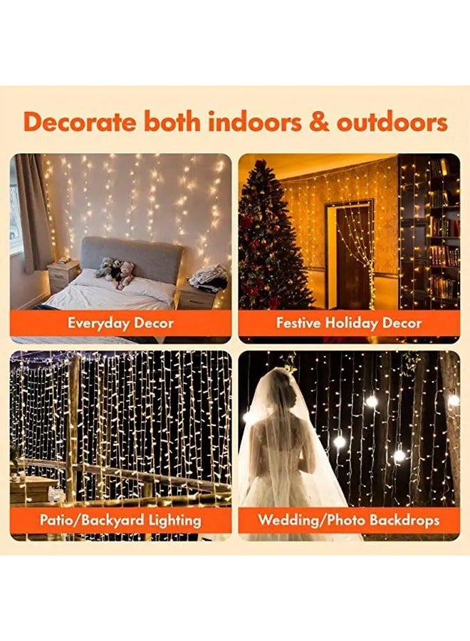 تايمي سلسلة أضواء زخرفية على شكل ستارة، بطول 3 أمتار × 2 متر، 200 مصباح ليد، تعمل عبر USB، 8 أوضاع، أضواء ليلية على شكل نجمة مع جهاز تحكم عن بعد ومؤقت، مناسبة للحفلات الداخلية والخارجية في رمضان، باللون الأبيض الدافئ - Image 5