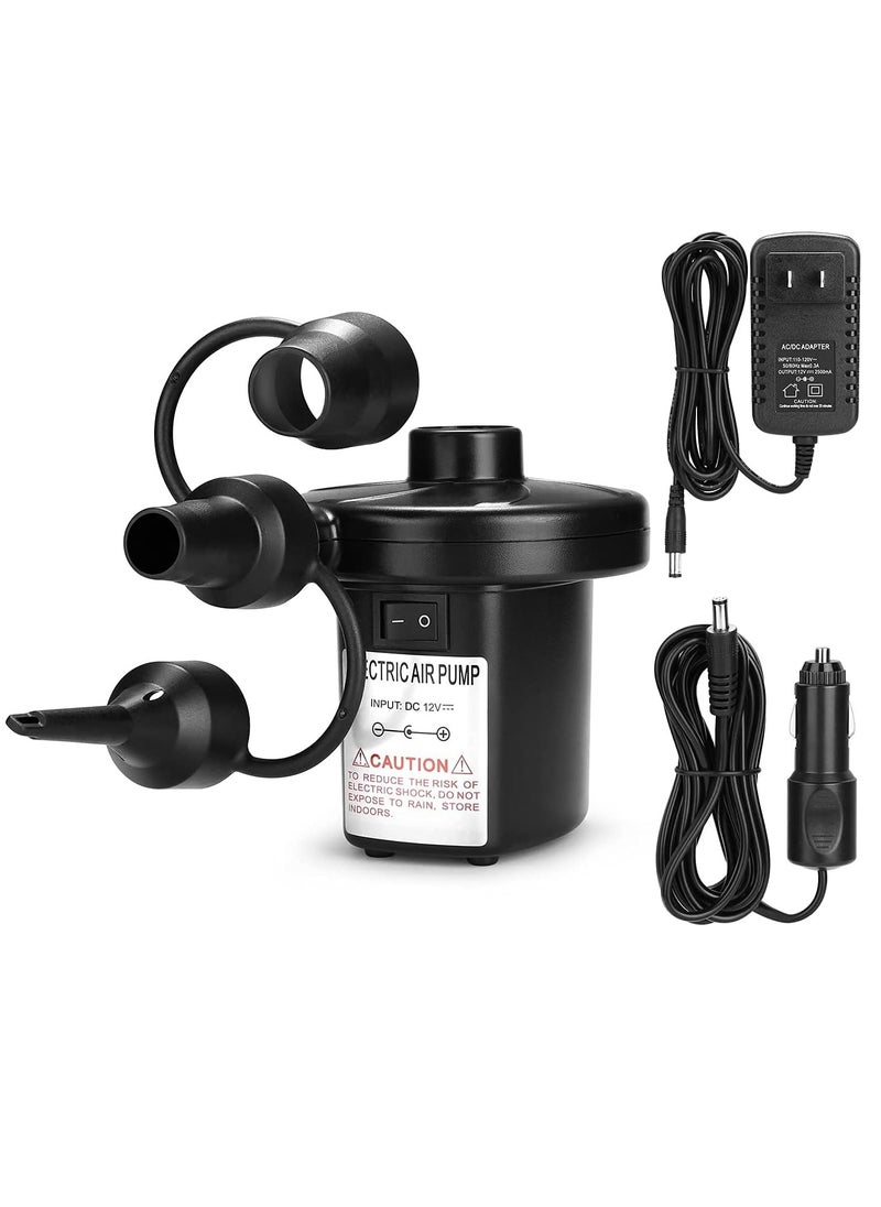VUCATIN - Electric Air Pump Portable Quick-Fill Air Pump with 3 Nozzles 110V AC/12V DC Perfect Inflator/Deflator Pumps for Outdoor Camping Inflatable Cushions Air Mattress Beds Boats Swimming Ring - Image 1