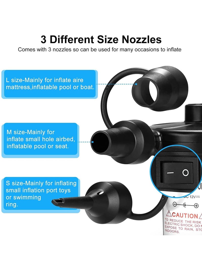VUCATIN - Electric Air Pump Portable Quick-Fill Air Pump with 3 Nozzles 110V AC/12V DC Perfect Inflator/Deflator Pumps for Outdoor Camping Inflatable Cushions Air Mattress Beds Boats Swimming Ring - Image 1