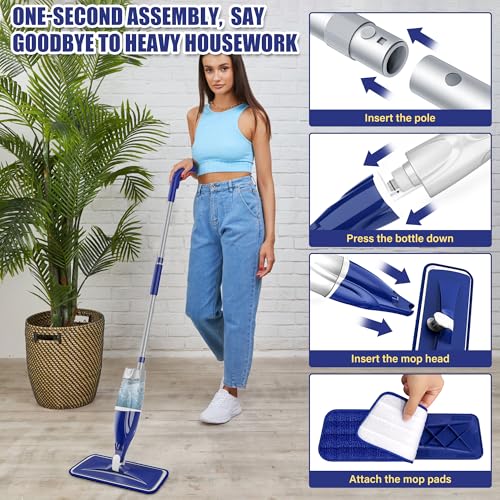 EXEGO Microfiber Spray Mop for Floors Cleaning: Wet Dry Hardwood Floor Mops with 3 Washable Reusable Pads for Swiffer Powermop - Flat Mop with Sprayer for Tile Wood Laminate Vinyl Marble - Image 4