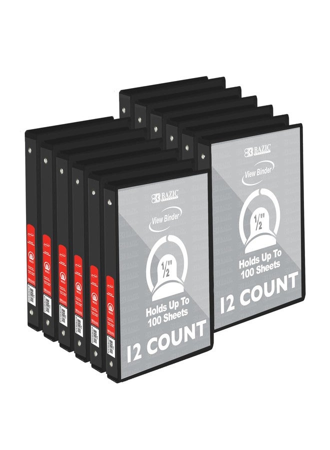 BAZIC Products 1/2 in Black 3-Ring View Binder, 2 Pockets, 100 Sheet Capacity, for School Office Home, Case of 12 - Image 1