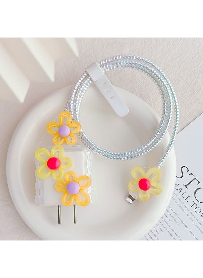 HuHa For Apple 18W/20W Flower Shape Charger Protective Case Data Cable Biter(Yellow And Green)  - Image 1