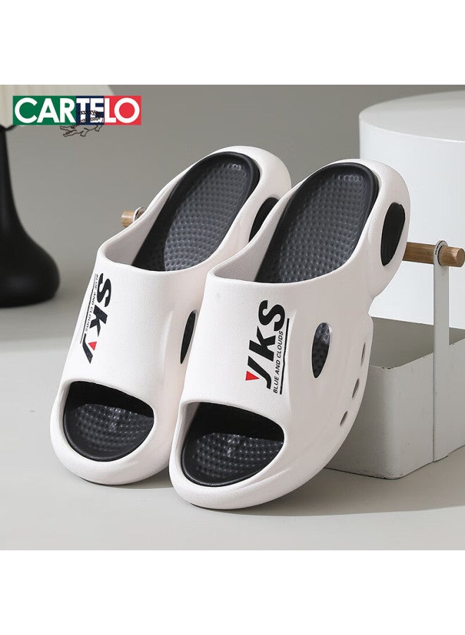 CARTELO Cartelo Men's Bathroom Home Slippers Shower Slippers Indoor And Outdoor One-word Slippers 1554 White 40-41  - Image 1