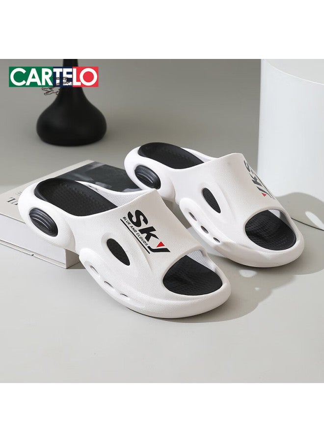 CARTELO Cartelo Men's Bathroom Home Slippers Shower Slippers Indoor And Outdoor One-word Slippers 1554 White 40-41  - Image 3
