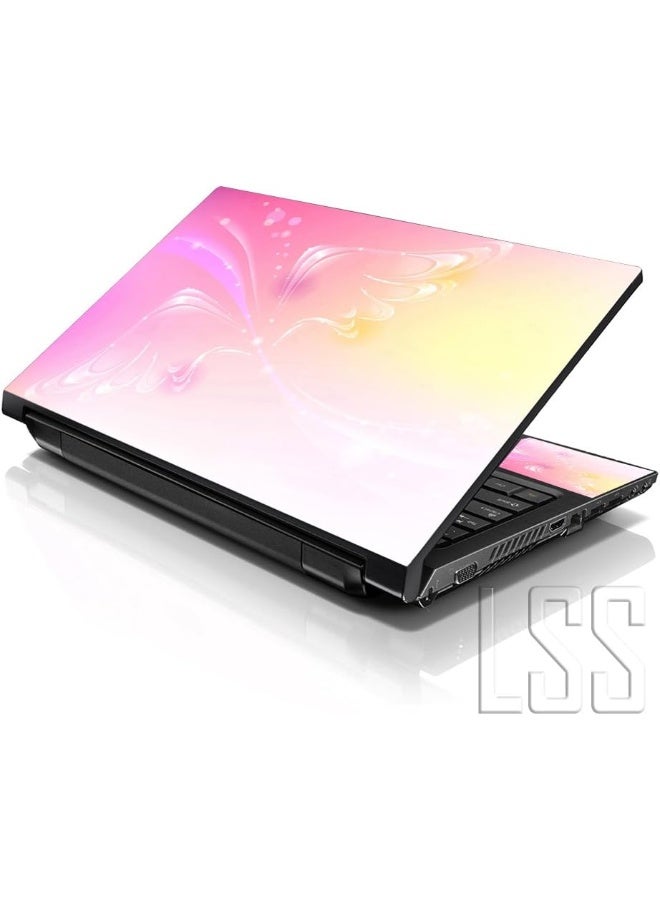 LSS 15 15.6 Inches Laptop Notebook Skin Sticker with 2 Wrist Pads - Reusable Cover Protector Vinyl Sticker Cover Decal Fits 13" - 16" HP Asus Acer Samsung - Butterfly Abstract - Image 1