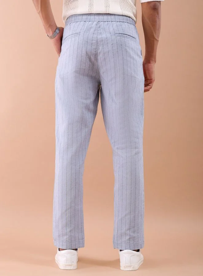 The Indian Garage Co The Indian Garage Co Men Relaxed Cropped Vertical Striped Mid-Rise Trousers