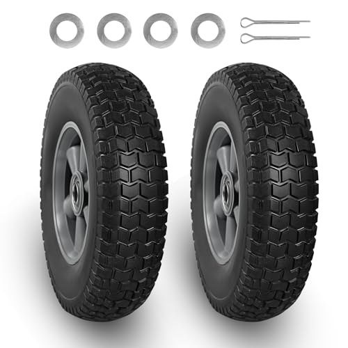 BIG RED Solid Rubber Tires and Wheels 10 inch Flat Free Tubeless Wheels with 58 Axle Bore Hole21 Offset Hub for Truck Utility CartWheelbarrow Dolly Garden 10 x 25 - Image 1