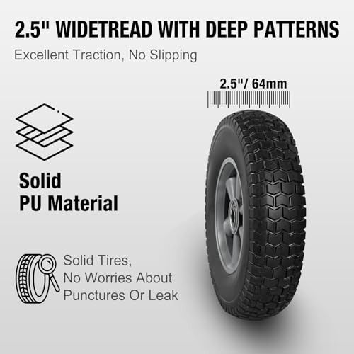 BIG RED Solid Rubber Tires and Wheels 10 inch Flat Free Tubeless Wheels with 58 Axle Bore Hole21 Offset Hub for Truck Utility CartWheelbarrow Dolly Garden 10 x 25 - Image 3