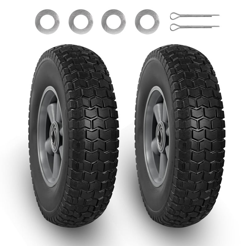 BIG RED Solid Rubber Tires and Wheels 10 inch Flat Free Tubeless Wheels with 58 Axle Bore Hole21 Offset Hub for Truck Utility CartWheelbarrow Dolly Garden 10 x 25 - Image 2