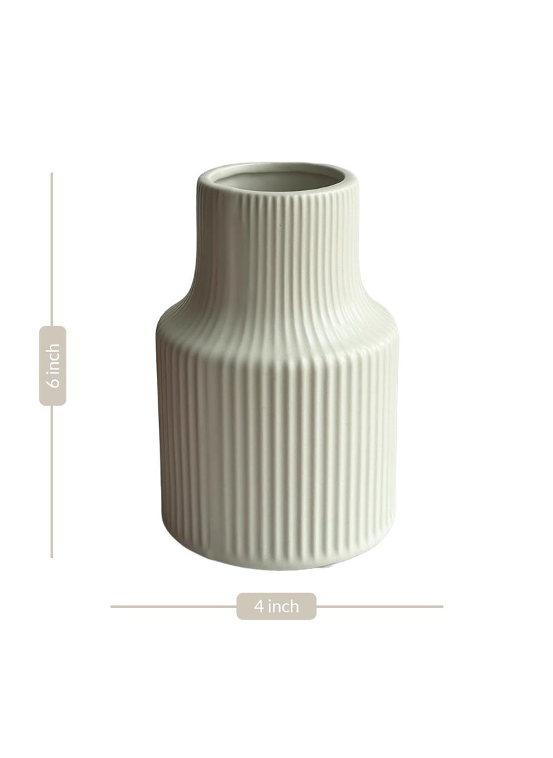 Art Street - Art Street Ceramic Vase of Snow White Modern Stripe Flower Arrangement for Home, Living Room, Bedroom and Office Decor Size (6x4 Inch) - Image 1