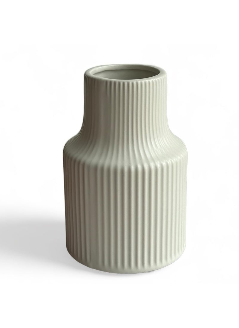 Art Street - Art Street Ceramic Vase of Snow White Modern Stripe Flower Arrangement for Home, Living Room, Bedroom and Office Decor Size (6x4 Inch) - Image 1