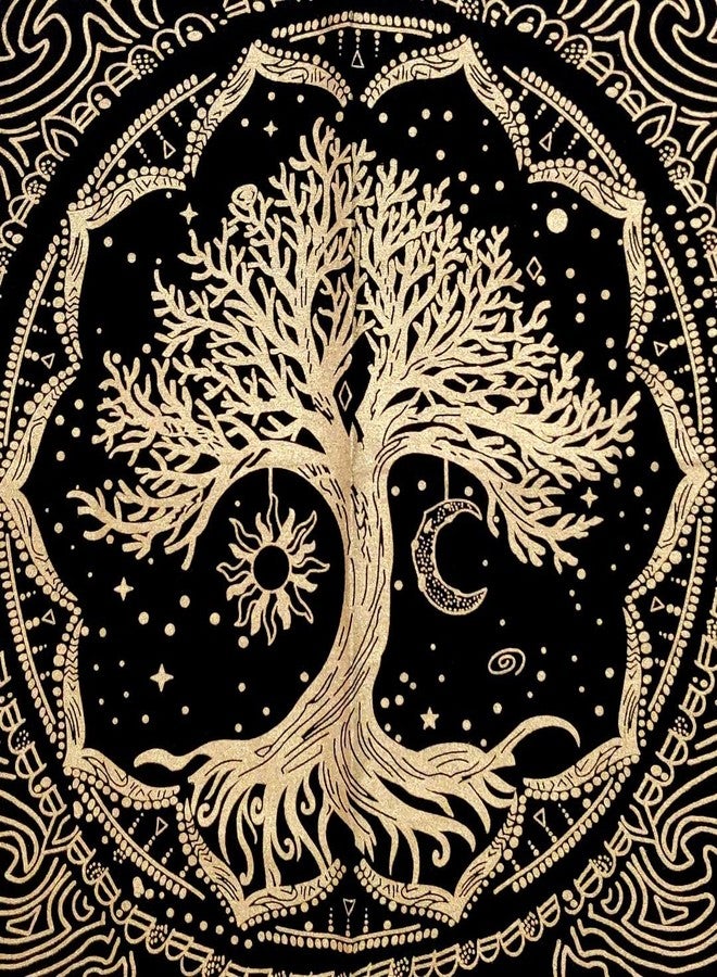 CRAFT KALA Tree of Life Tapestry Wall Hanging Aesthetic Sun and Moon Tapestry with Vintage Paisley Flowers Golden Tree Tapestry for Bedroom, Living Room, Dorm (Golden Sun Moon Tree, 24x24 inches) - Image 4
