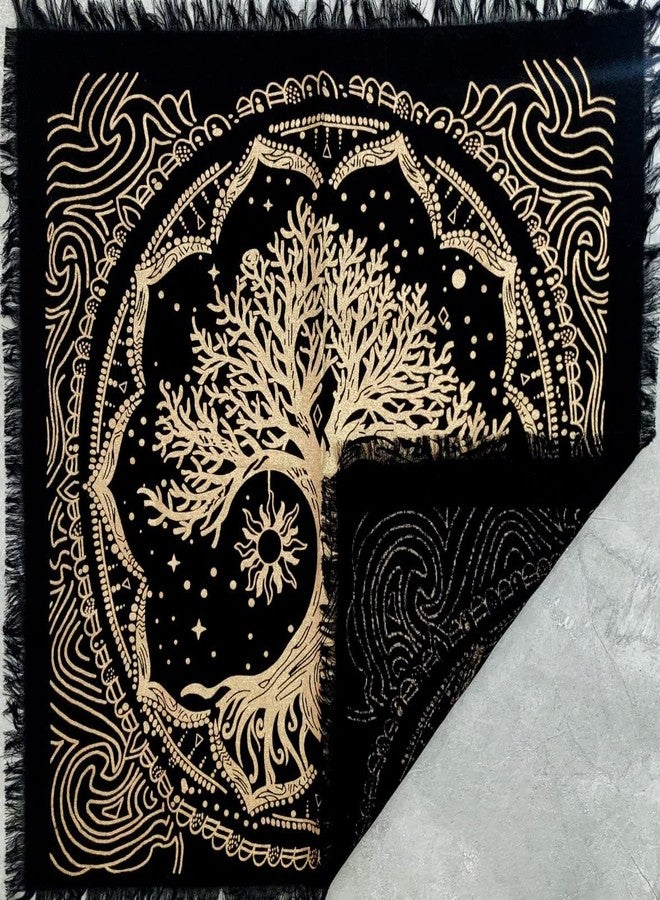 CRAFT KALA Tree of Life Tapestry Wall Hanging Aesthetic Sun and Moon Tapestry with Vintage Paisley Flowers Golden Tree Tapestry for Bedroom, Living Room, Dorm (Golden Sun Moon Tree, 24x24 inches) - Image 5