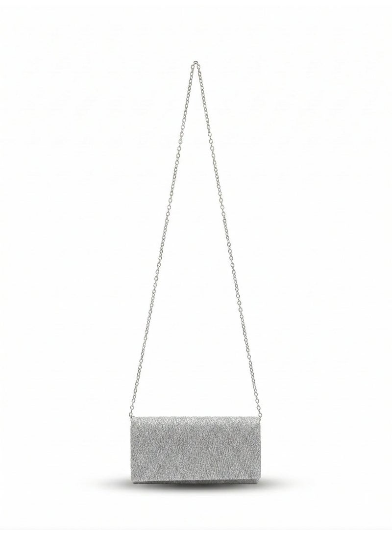 لايف ستيلاش  حقيبة كروس للسهره بنسيج مطوي - سلفر ZS-6 - Image 3