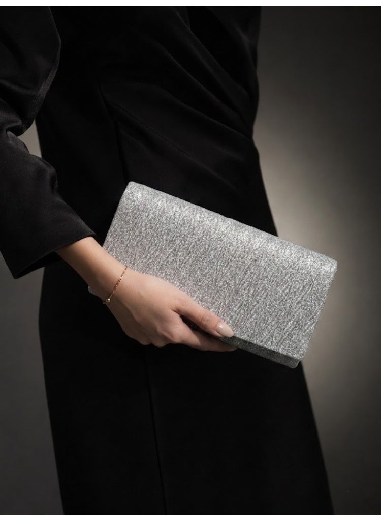 لايف ستيلاش  حقيبة كروس للسهره بنسيج مطوي - سلفر ZS-6 - Image 1