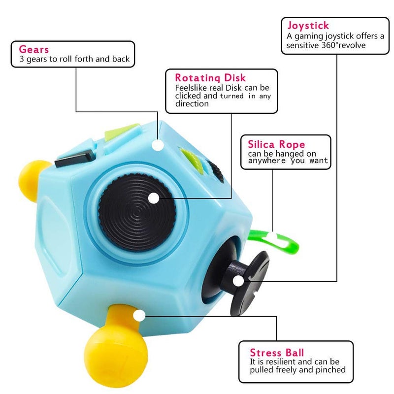 WCZCBOYA 12 Sided Finger Cube Toys, Fidget Toys Relief Stress, Autism and Anxiety Depression for Kids Adults (Blue, Normal) - Image 4