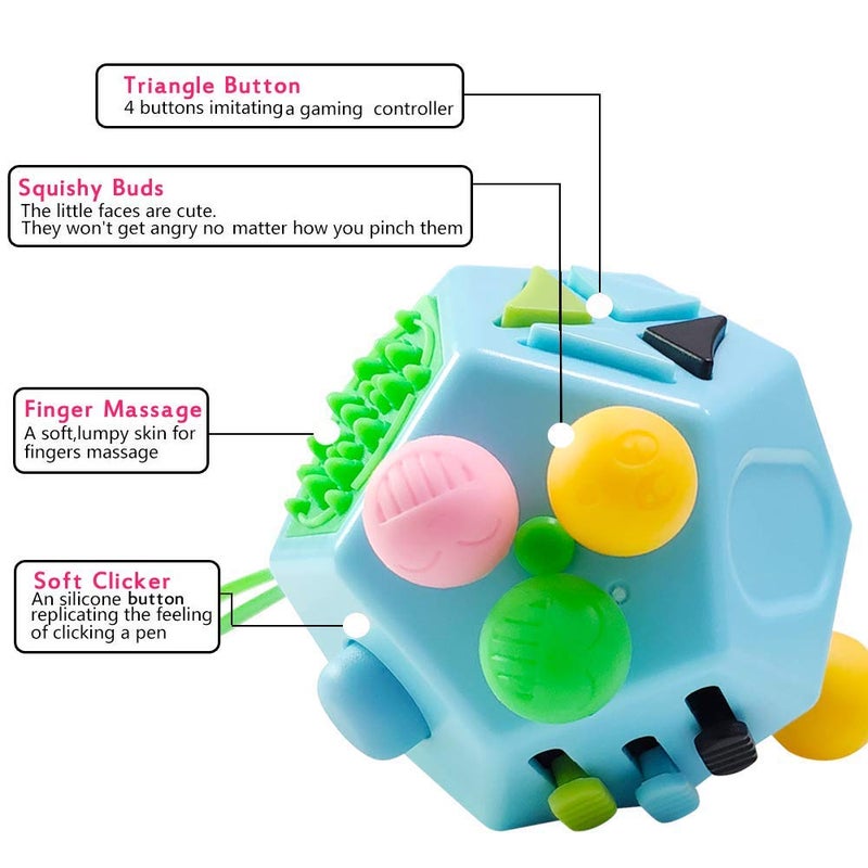 WCZCBOYA 12 Sided Finger Cube Toys, Fidget Toys Relief Stress, Autism and Anxiety Depression for Kids Adults (Blue, Normal) - Image 5