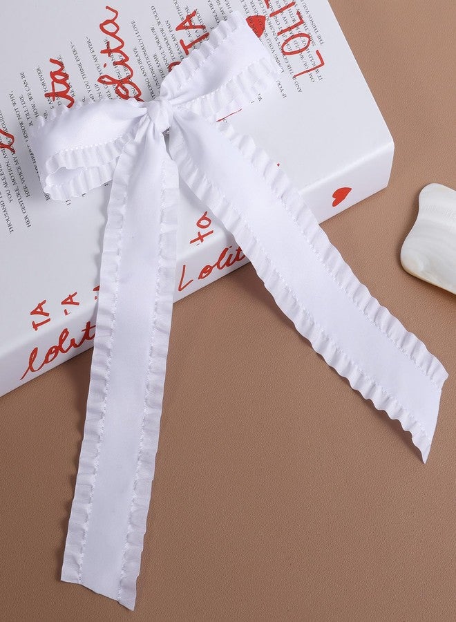 Miroksh 1 Pack White 5.5″Satin Ruffle Tassel Hair Bows,Big Bowknot Alligator Clips With Long Tail, Hair Accessories For Women, Teens, Toddlers, Kids - Image 2