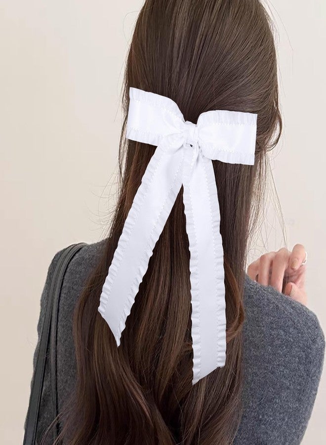 Miroksh 1 Pack White 5.5″Satin Ruffle Tassel Hair Bows,Big Bowknot Alligator Clips With Long Tail, Hair Accessories For Women, Teens, Toddlers, Kids - Image 4