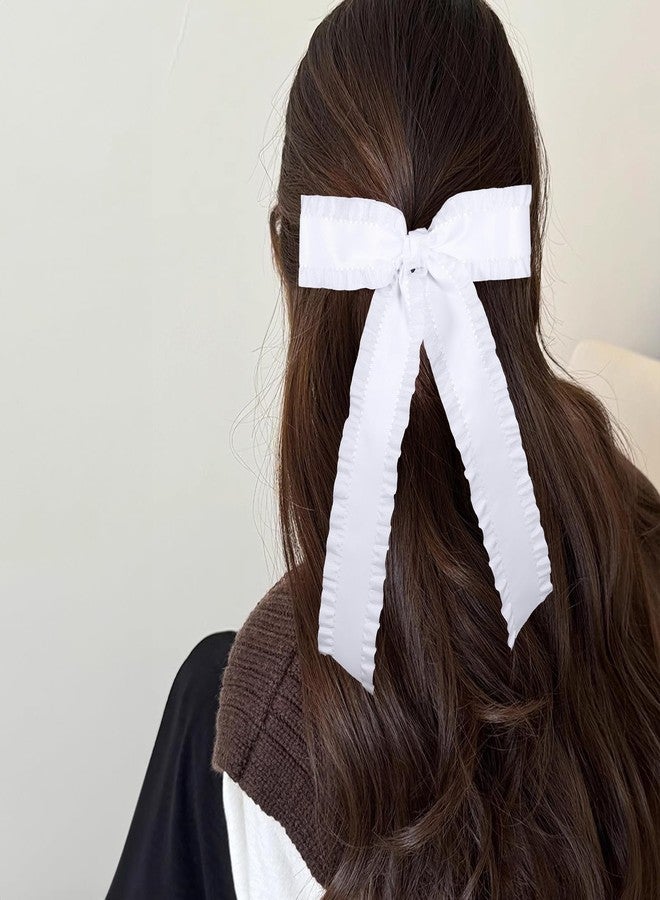Miroksh 1 Pack White 5.5″Satin Ruffle Tassel Hair Bows,Big Bowknot Alligator Clips With Long Tail, Hair Accessories For Women, Teens, Toddlers, Kids - Image 5