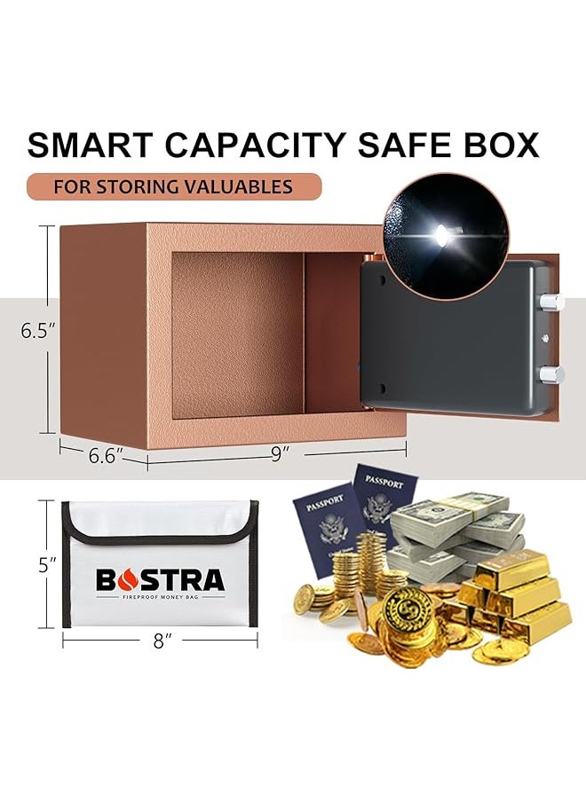 erorex - Fireproof Safe Box With Sensor Light And Fireproof Bag Money Safe Box With Digital Keypad Security Safe Box For Home 0.23 Cubic Small Safe With Keys And Pass Code For Cash Jewelry Gold - Image 1