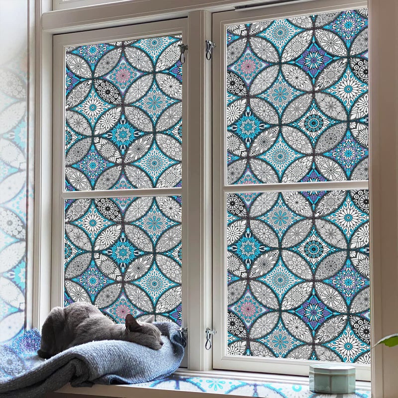 JiffDiff Blue Window Privacy Film Decorative Window Tint Film Stained Glass Window Clings Static Cling Decorative Window Film Sun Blocking Heat Control Window Covering Film for Home - Image 1