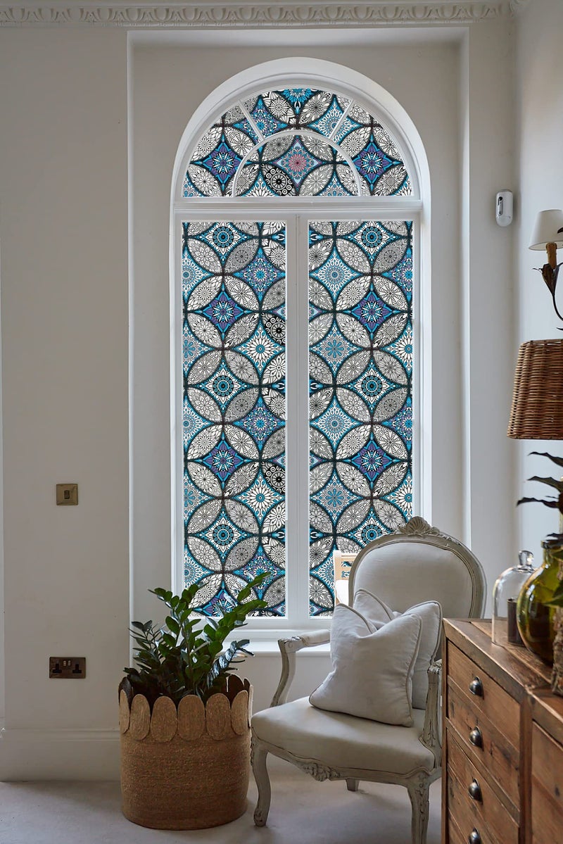 JiffDiff Blue Window Privacy Film Decorative Window Tint Film Stained Glass Window Clings Static Cling Decorative Window Film Sun Blocking Heat Control Window Covering Film for Home - Image 4